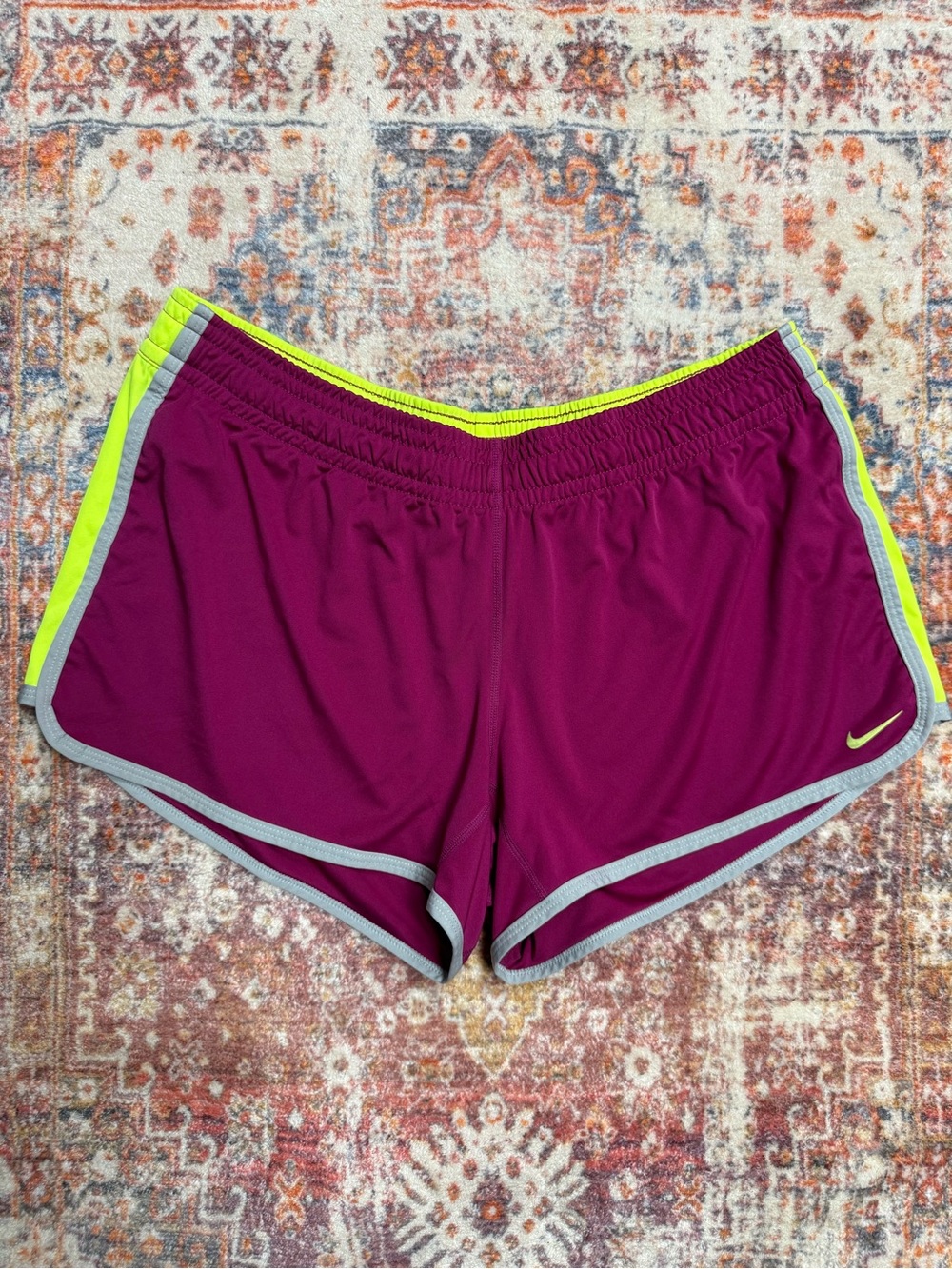 Nike Dri-FIT Running Shorts Magenta Pink Neon Yellow Women’s Size L Athletic